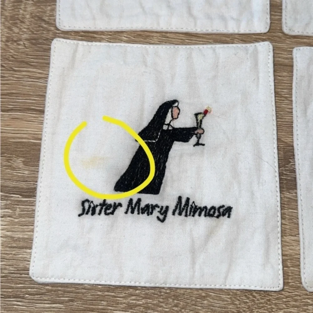 Sister Mary Funny 5” Square Fabric Coasters Set‎ of 8